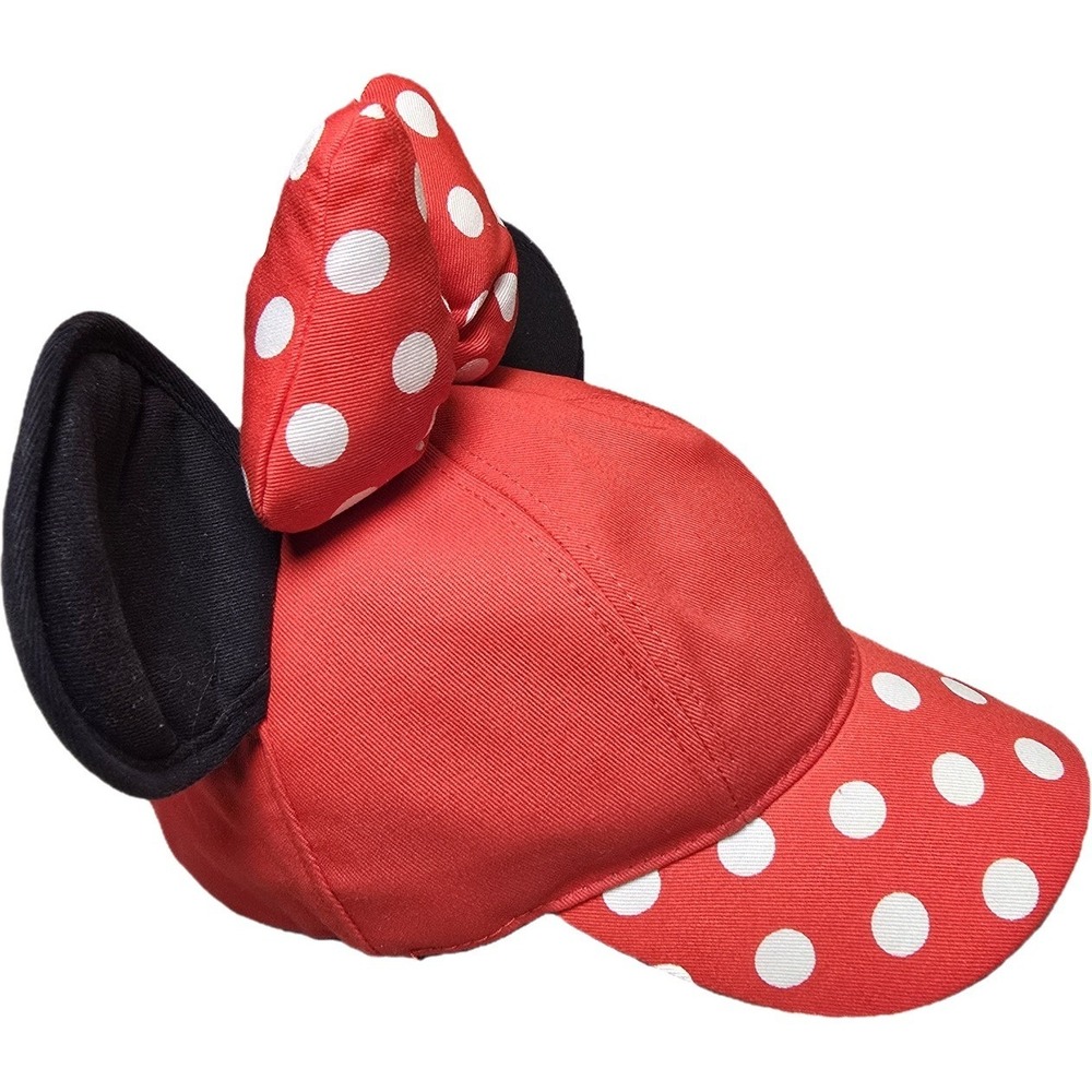 Disney Parks Minnie Mouse Polka‎ Dot Bow Ears Red Youth Baseball Cap Hat 54–57cm - Picture 3 of 6